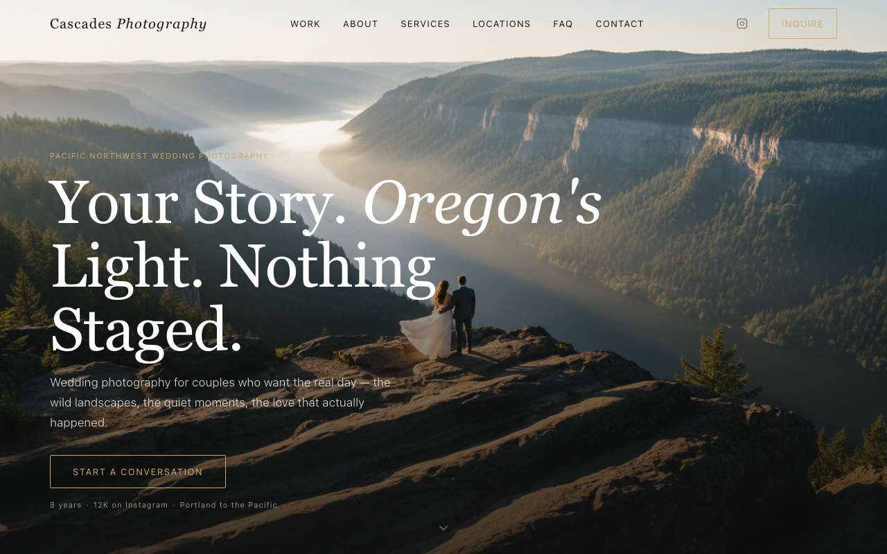 Cascades Photography website screenshot